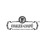 A logo for farz cafe, a modern indian diner.