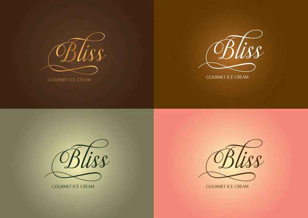 A set of four different colors with the word bliss.