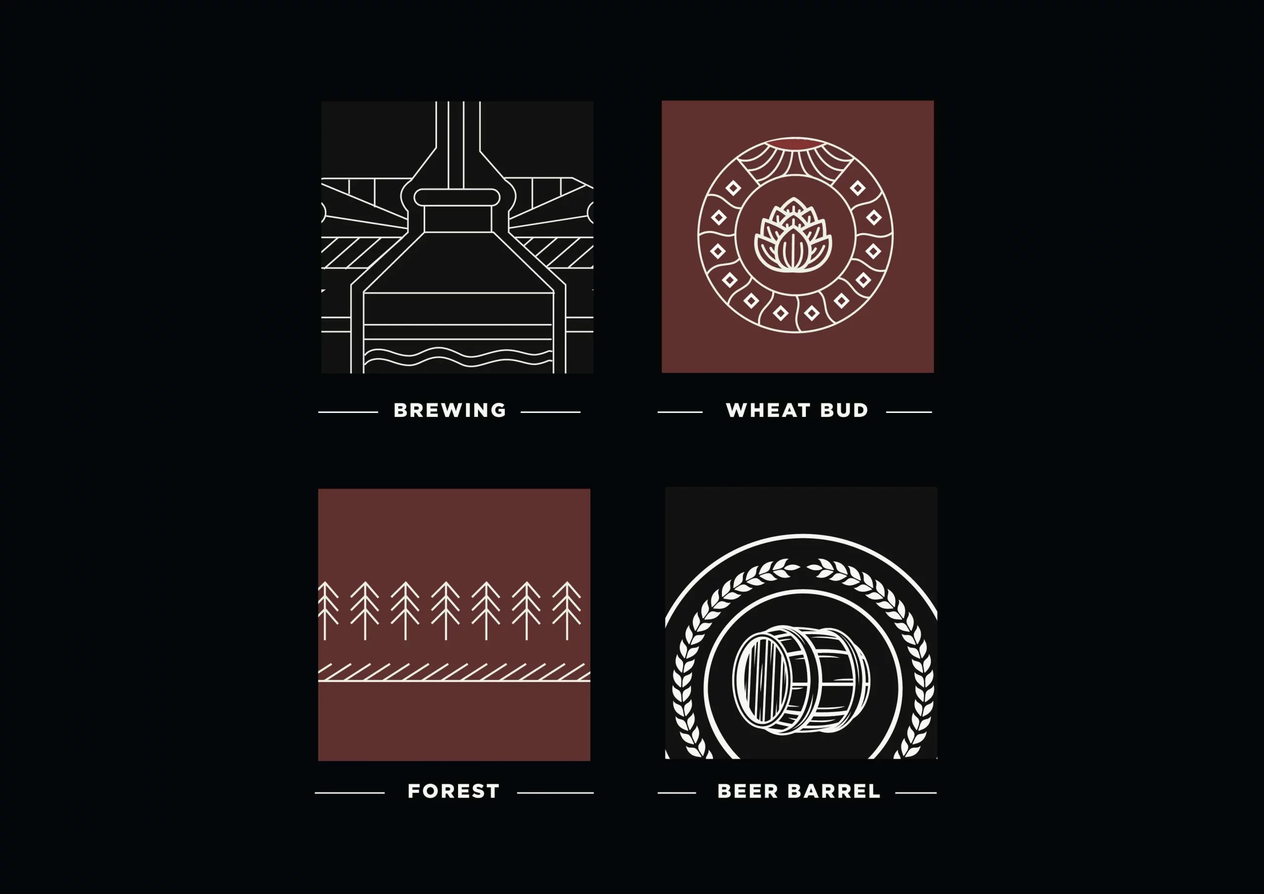 Four different beer logos on a black background.