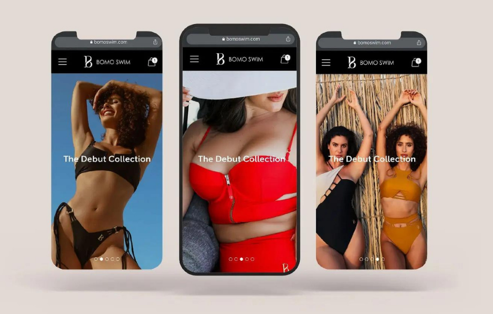 A collection of women's bikinis on a phone screen.