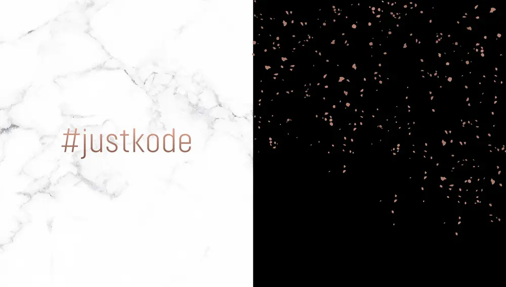 A black and white background with the words justkode.