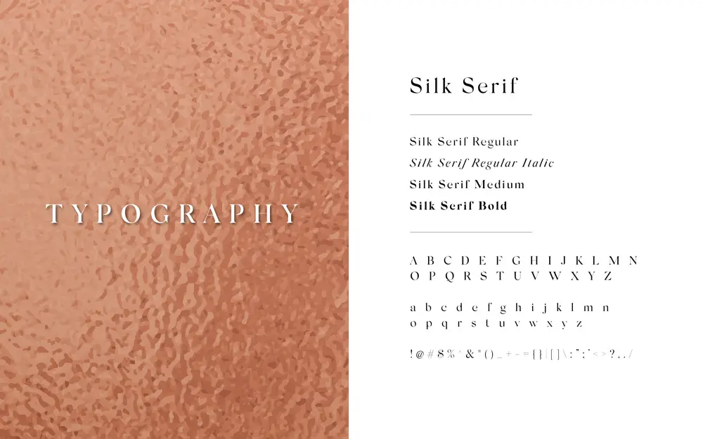 A typeface with a copper background and the words silk-serf.