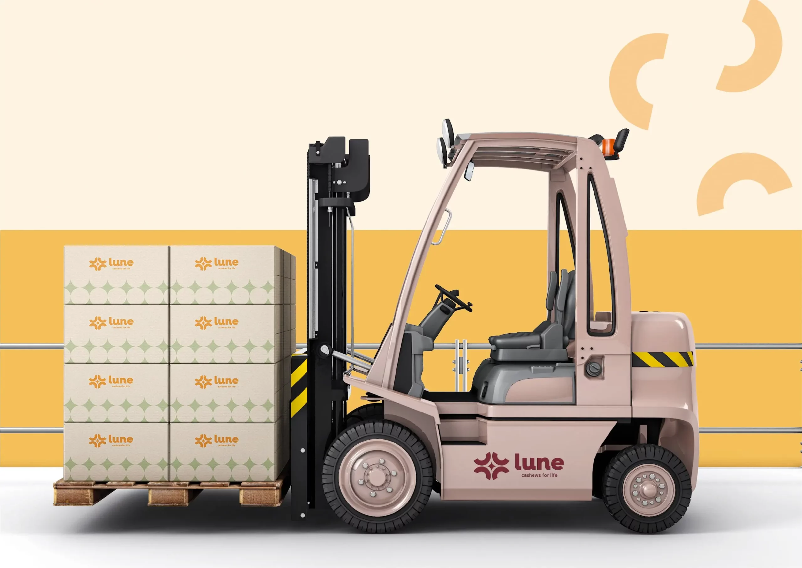 A forklift truck with boxes on it.