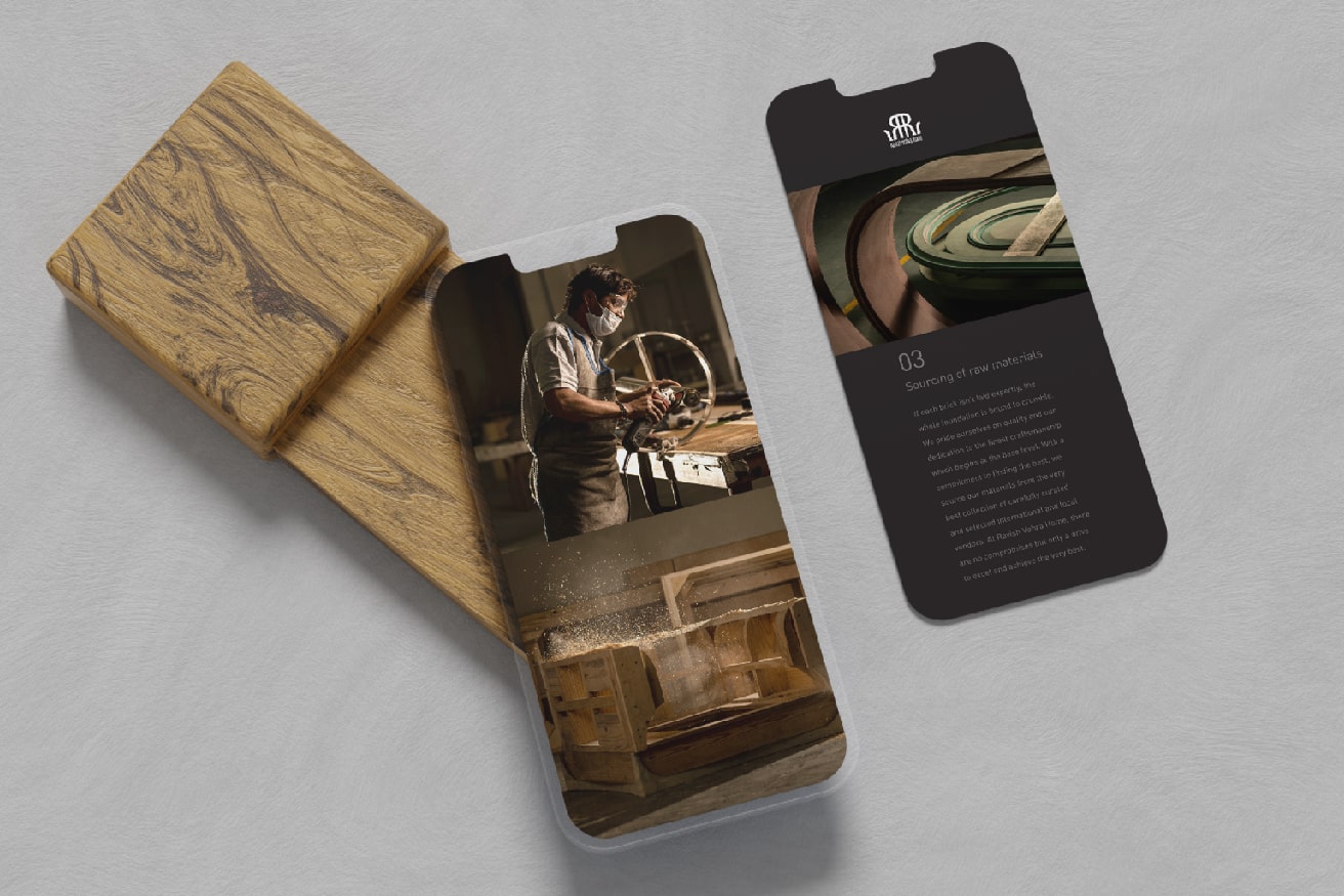 A wooden phone case with an image of a man working on a piece of wood.