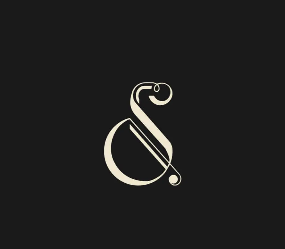 The letter s on a black background.