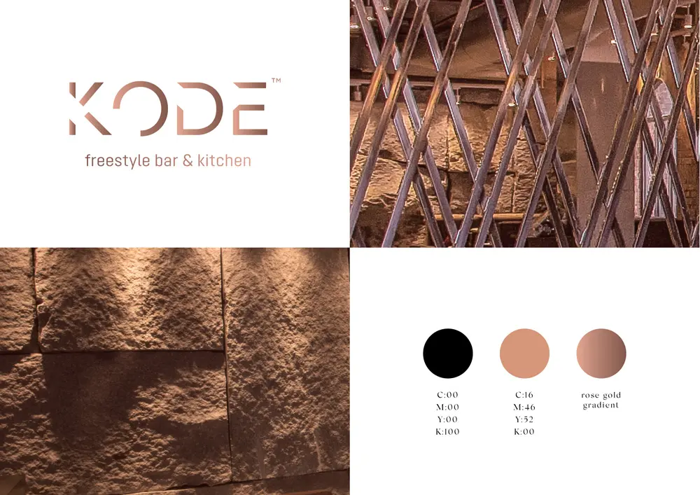 The logo for kode is shown in different colors.