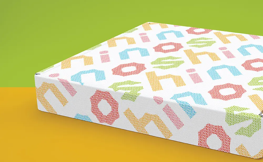 A colorful box with a colorful pattern on it.