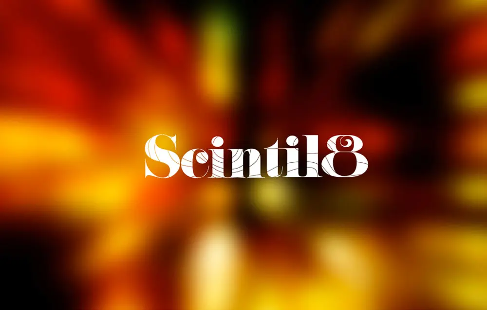 The word scintilla on a blurry background.